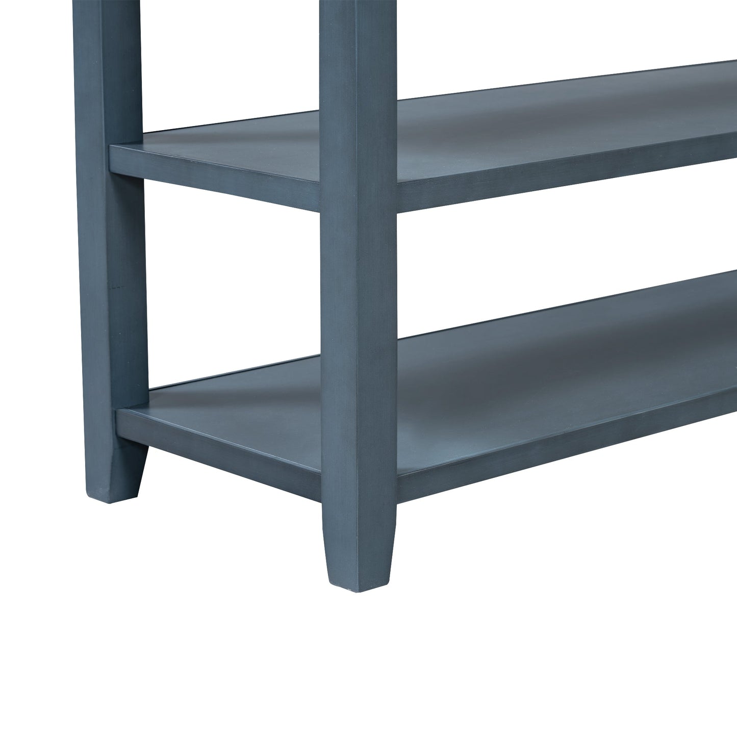 Retro Design Console Table with Two Open Shelves, Pine Solid Wood Frame and Legs for Living Room (Antique Navy+Espresso) - Korvel
