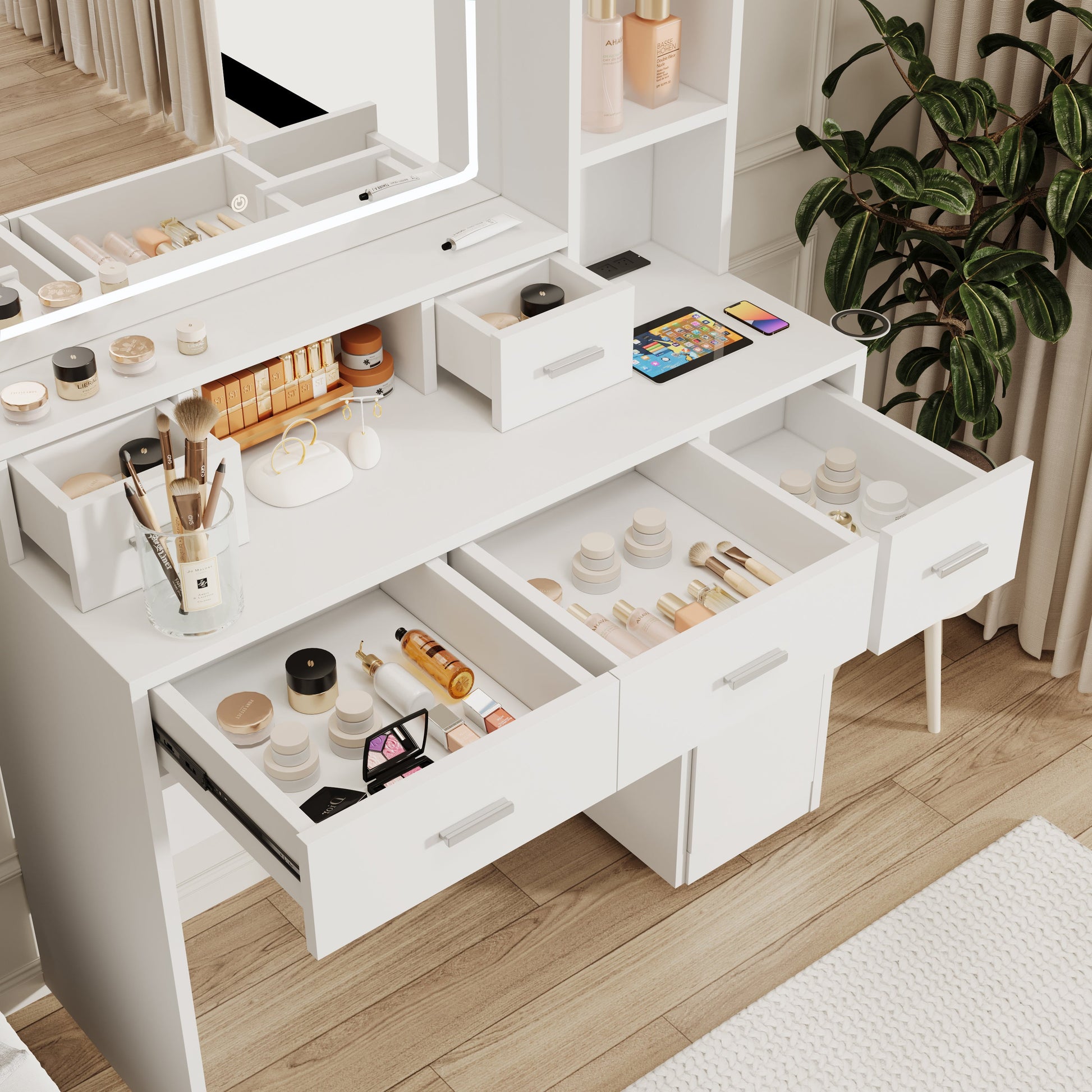 Smart mirror dressing table with drawers and storage cabinets, dressing table with bedroom dressing table, changing room - Korvel