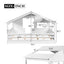 Wood Full Size House Bed with Roof, Window and Guardrail White - Korvel