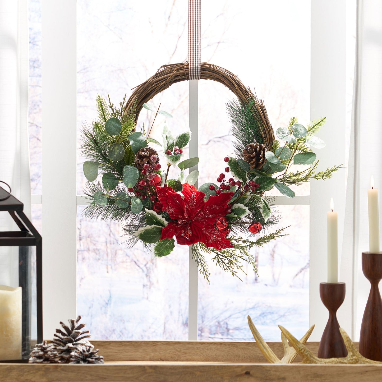 23.5" POINSETTIA/BERRY/EUCALYPTUS HALF WREATH - Korvel