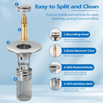 Bathroom Sink Drain Strainer for 1.1-1.29 Inch, Pop Up Bathroom Sink Stopper Hair Catcher with Stainless Steel Filter Basket, for US Bathroom Sink Drain Stopper Basin Drain Filter Replacement-1pcs - Korvel