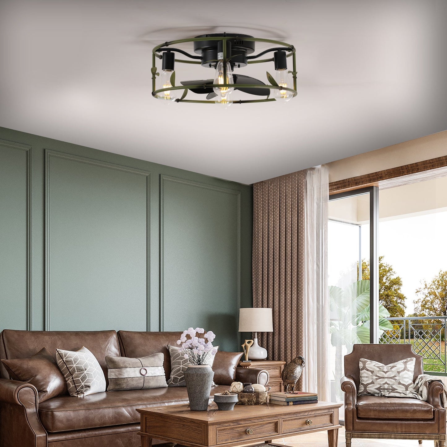 Modern Flush Mount Ceiling Fan with Lights and Remote Control