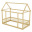 Twin Size Floor Wooden Bed with House Roof Frame and Safety Guardrails,Natural - Korvel