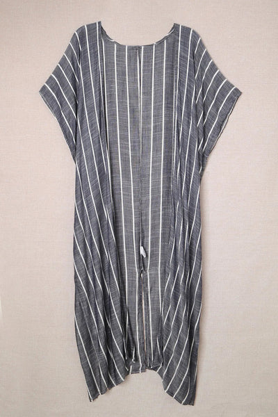 Striped Open Front Longline Cover Up - Korvel