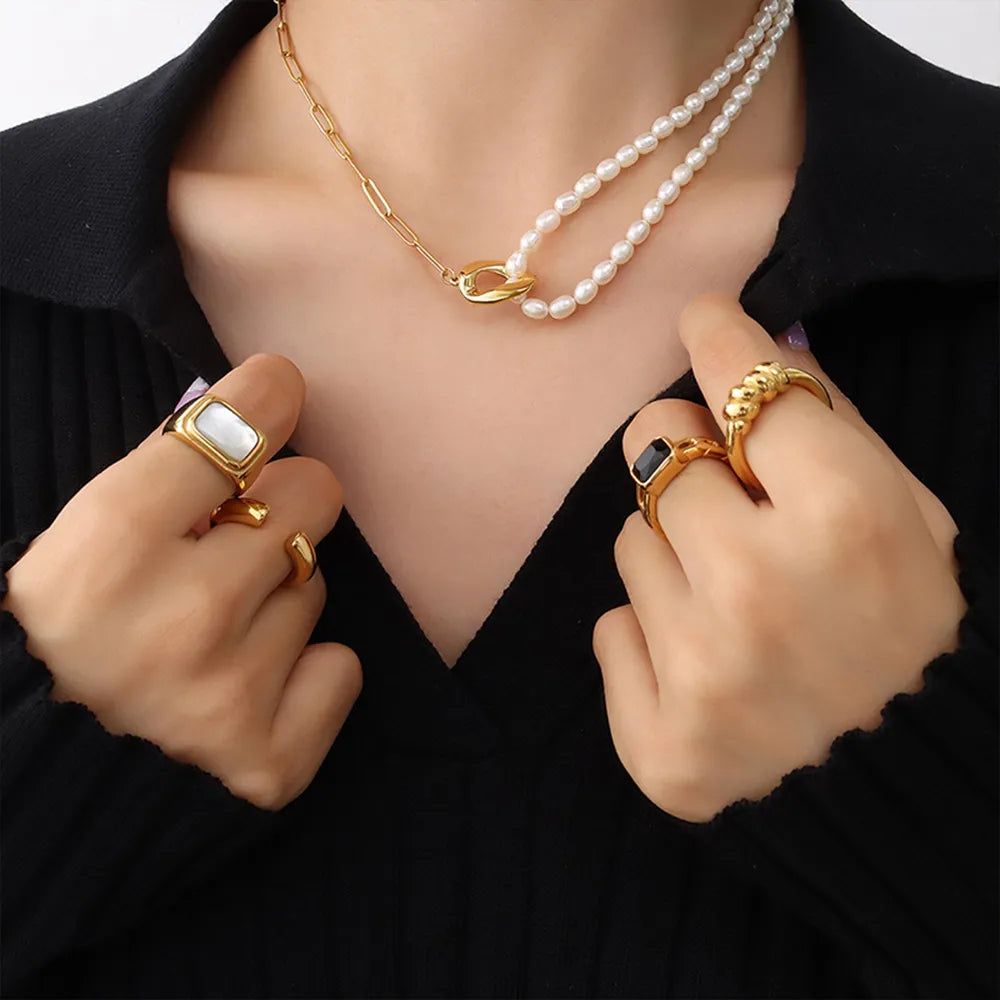 Collier en perles d'eau douce patchwork élégant en or 18K