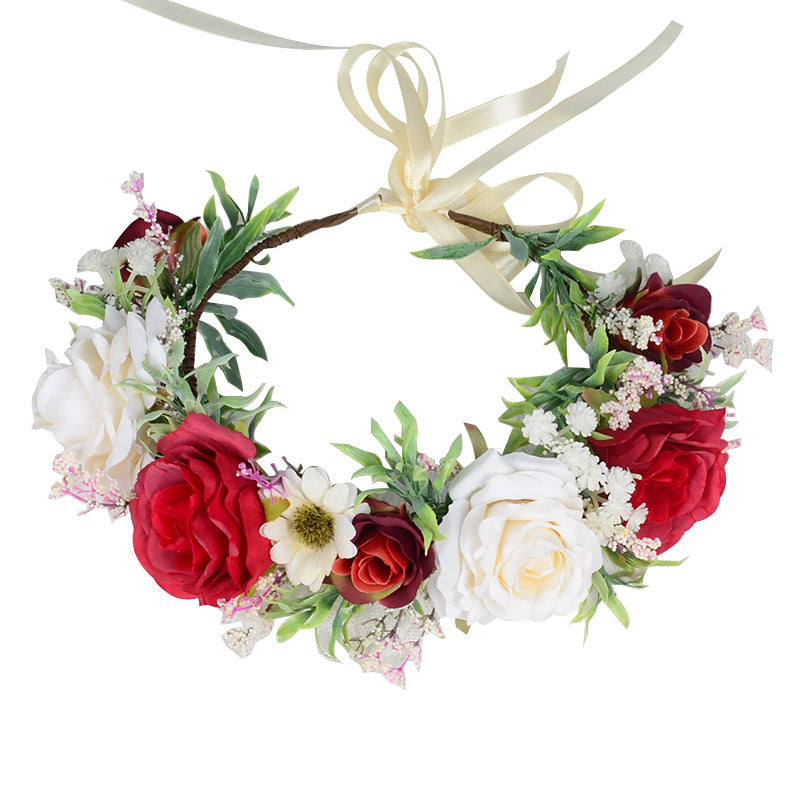 Flower garland headwear Hawaiian flower girl beautiful super fairy bride rose ring accessory - Korvel