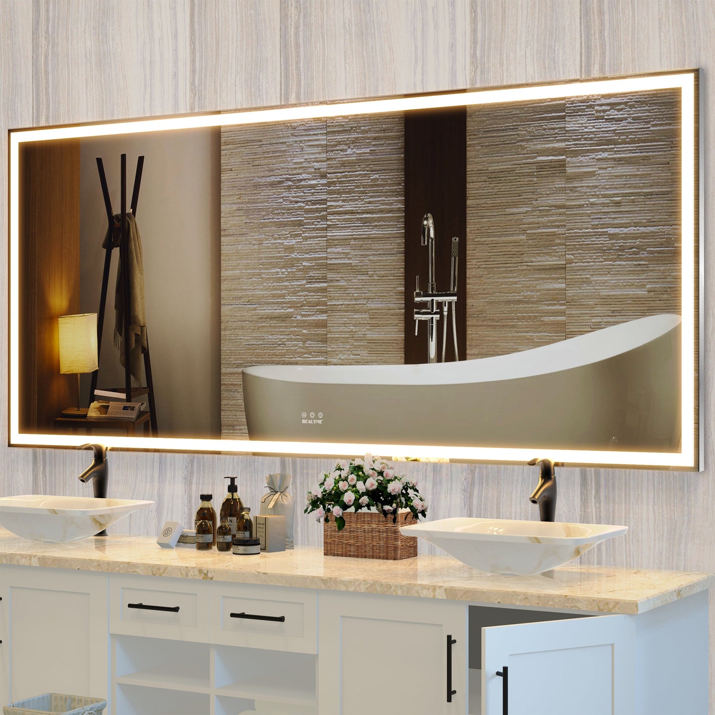 72x32 Inch LED Bathroom Mirror with 3 Color Modes