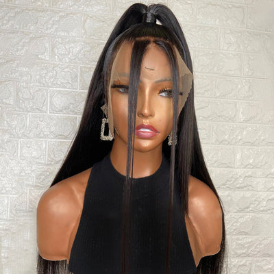 Natural Transition Wig Black Chemical Fiber Front Lace Long Straight Hair Matte High Temperature Silk Headgear - Korvel