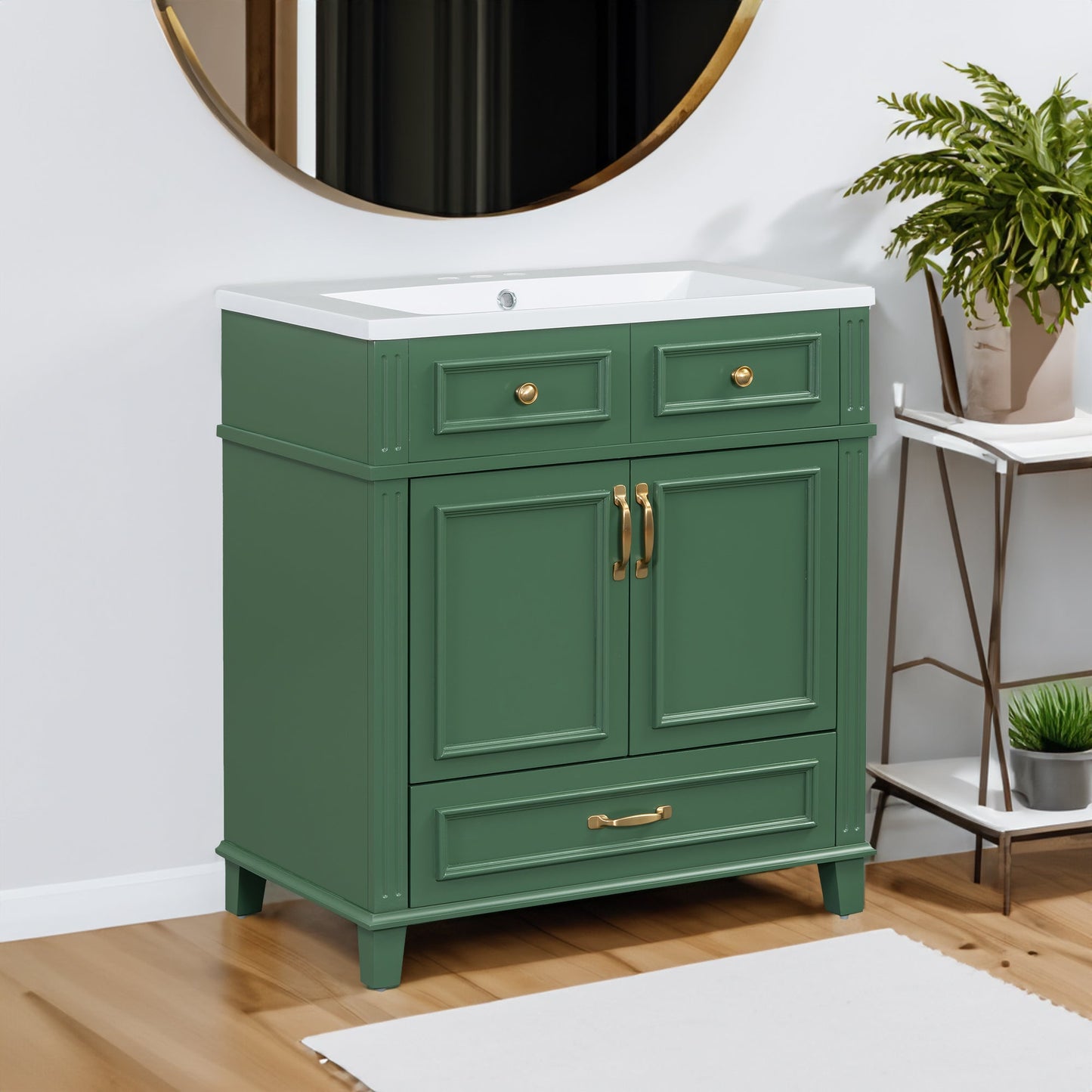 30 inch uncovered bathroom vanity with soft closed door, limited to solid wood frame bathroom storage cabinet green - Korvel