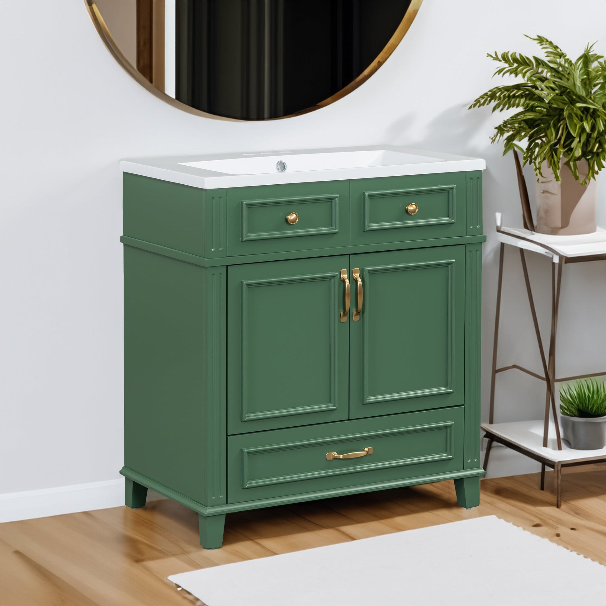30 inch uncovered bathroom vanity with soft closed door, limited to solid wood frame bathroom storage cabinet green - Korvel