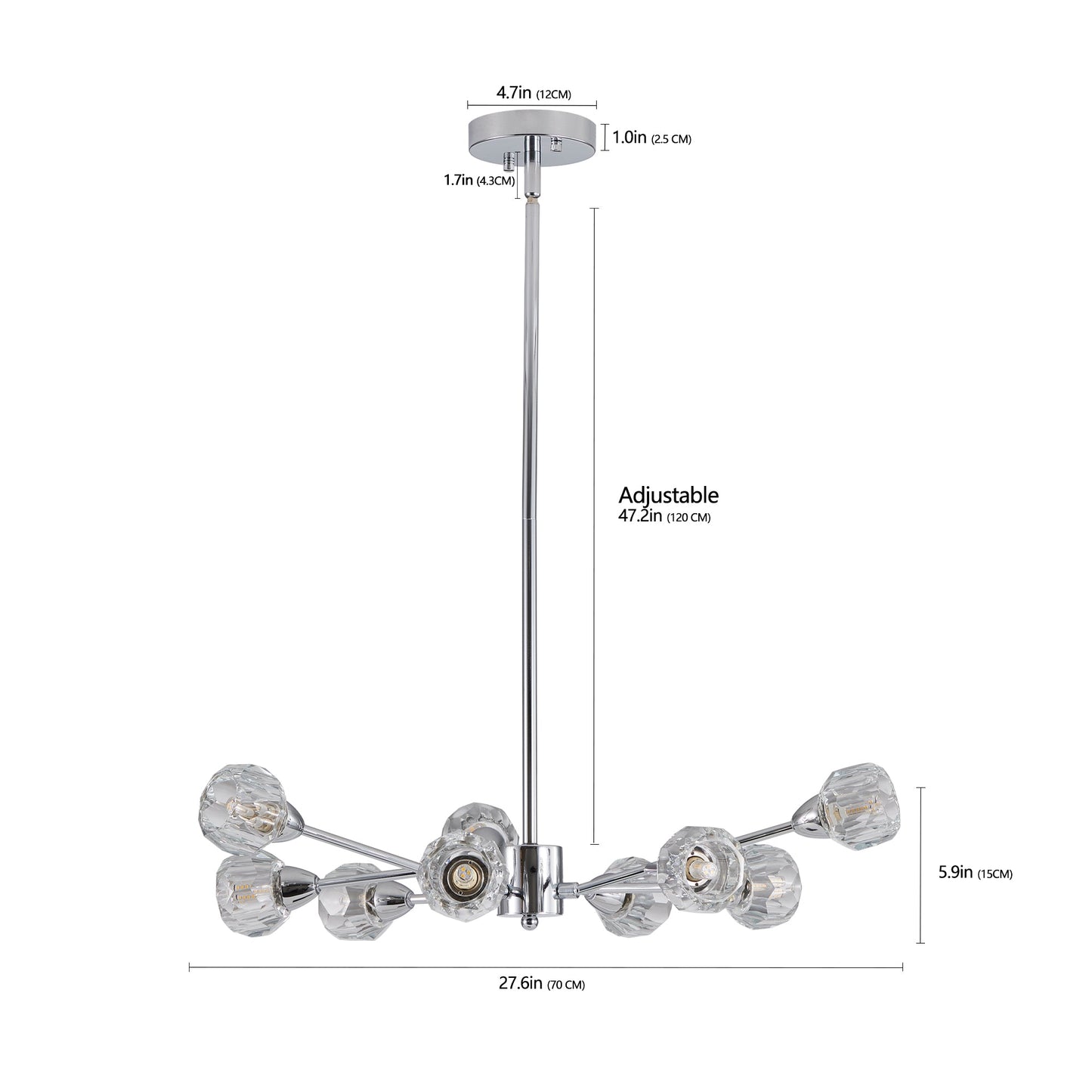 Modern Crystal Chandeliers, 9 Lights Chrome Chandelier for Living Room Bedroom (Bulbs Not Included) - Korvel