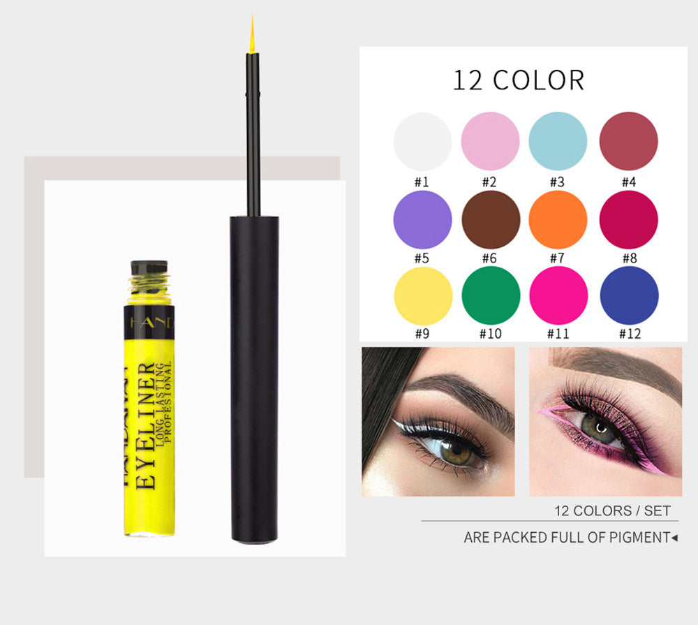 Color Eyeliner Matte Quick Drying Liquid Eyeliner Does Not Smudge 12 Boxes - Korvel