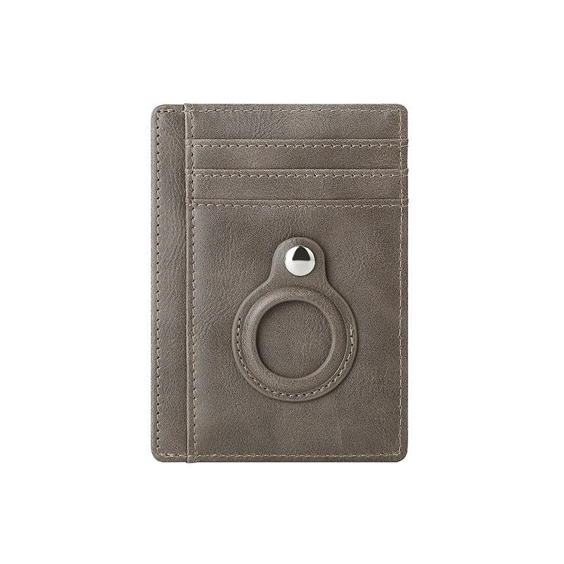 AirTag multi-card slot Apple tracker anti-lost protective cover card bag anti-theft brush Crazy Horse PU leather RFID bag - Korvel