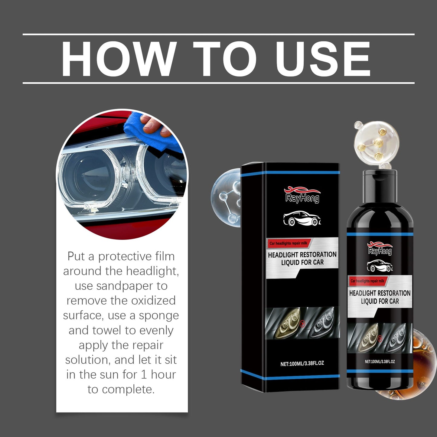 Headlight Restoration Liquid For Car, Lamp Scratches Yellow Cleaning Plating Crystal Polishing Refurbishing Repair Agent - Korvel