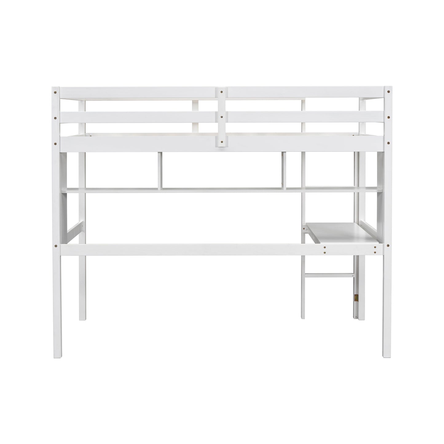 Twin Loft Bed with built-in desk and bookcase of three compartments, Guardrails and Ladder,White - Korvel