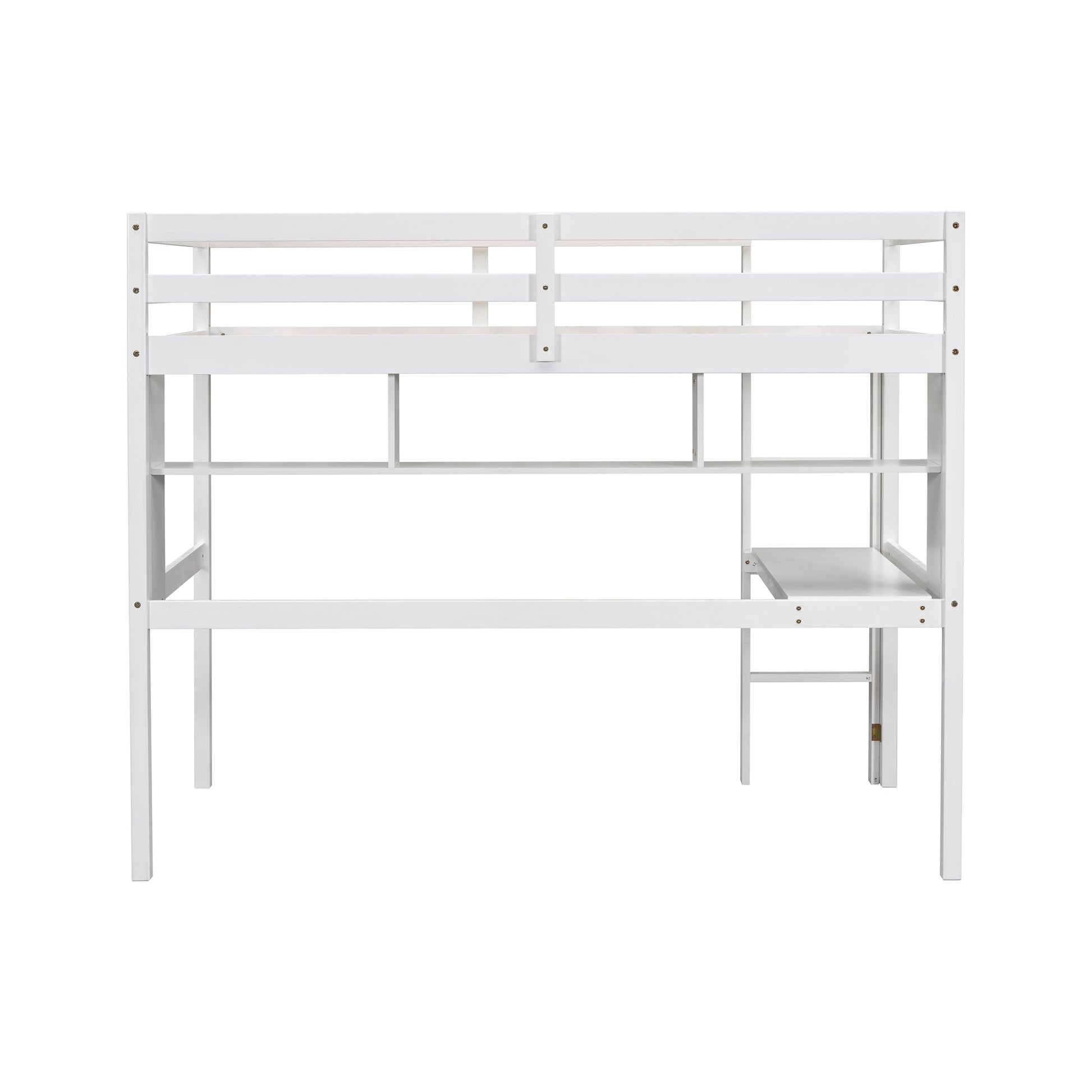 Twin Loft Bed with built-in desk and bookcase of three compartments, Guardrails and Ladder,White - Korvel