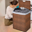 Laundry Hamper With Lid PE Rattan Powder Coating Frame Clothes Hampers with 02 Removable Bags, 100L, Brown Color - Korvel