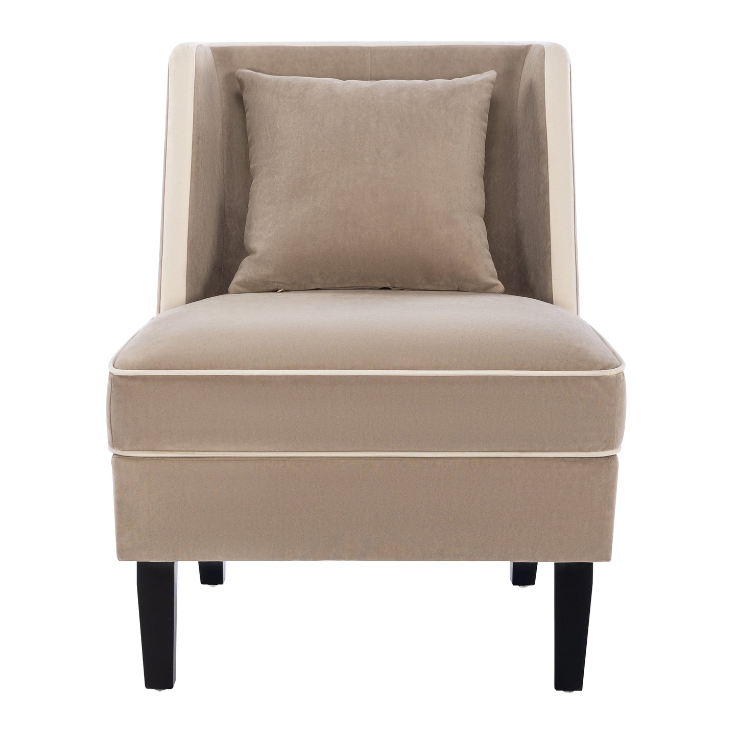Velvet Upholstered Accent Chair with Cream Piping, Tan and Cream - Korvel