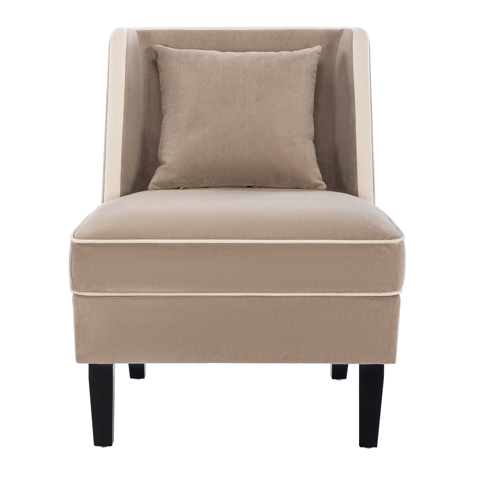 Velvet Upholstered Accent Chair with Cream Piping, Tan and Cream - Korvel