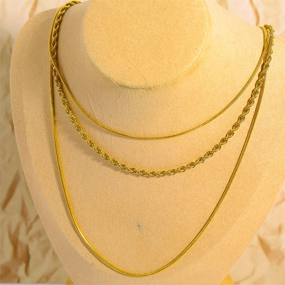 18K Gold-Plated Titanium Steel Three-Layered Necklace - Korvel