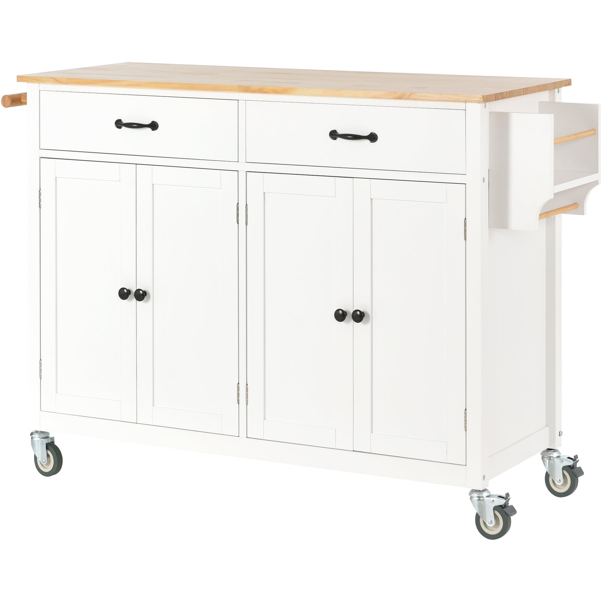 Kitchen Island Cart with Solid Wood Top and Locking Wheels 54.3 Inch Width  (White) - Korvel