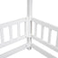 Full Size Floor Wooden Bed with House Roof Frame and Guardrails - White