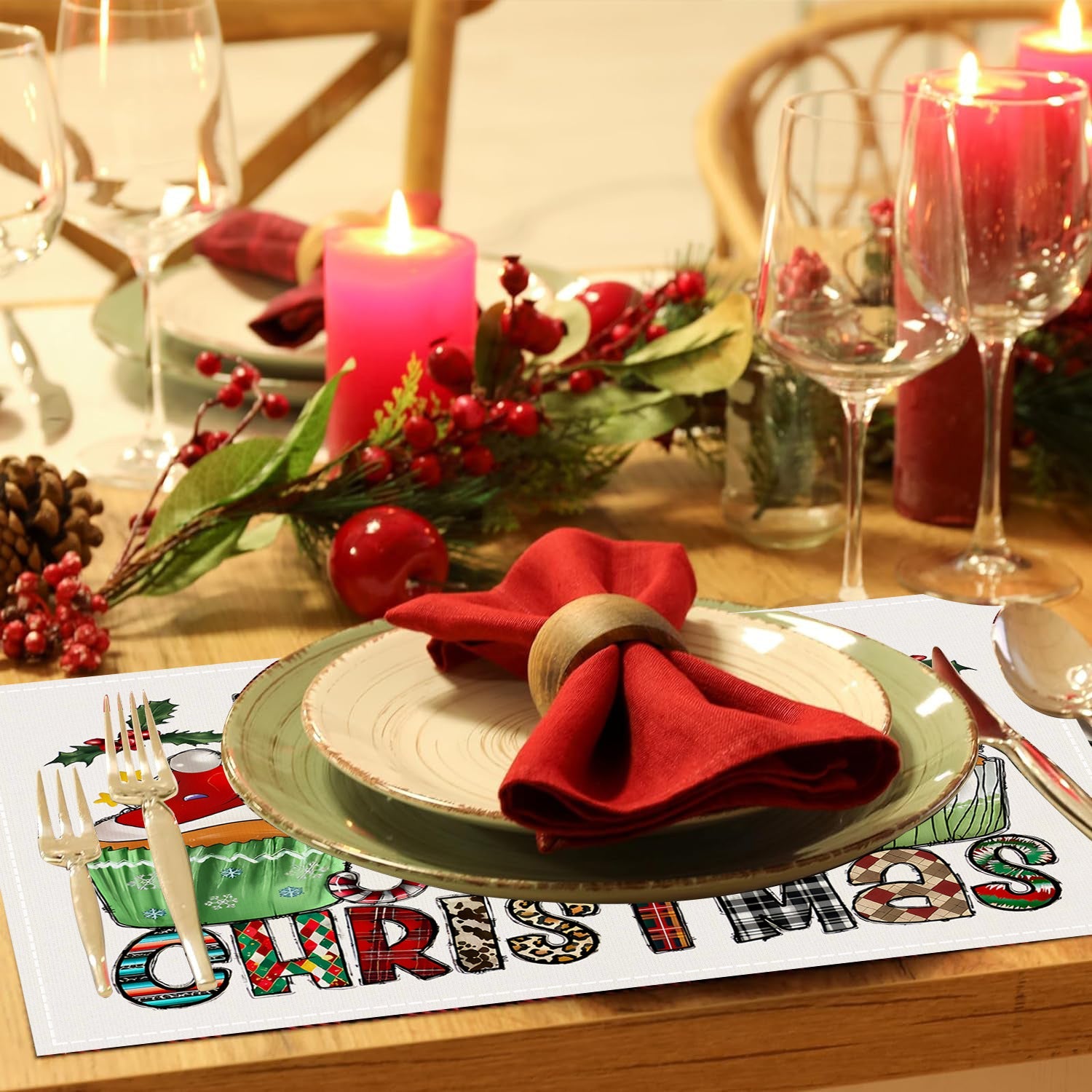 Cake linen placemat Christmas kitchen restaurant decoration insulation mat printed snowman table mat - Korvel