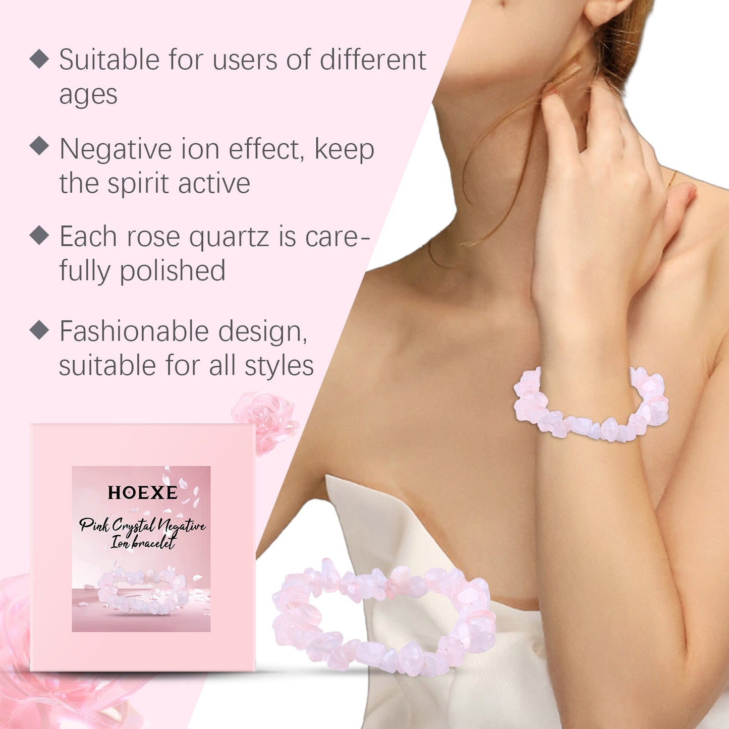 Powder Crystal Bracelet Hand Decoration Clothing Accessories Pink Beads Personality Trend Match - Korvel