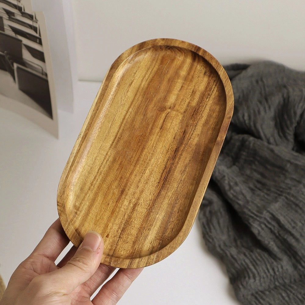 Plateau de Service en Acacia Élégant pour Décoration Intérieure