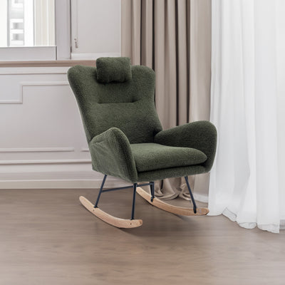35.5-Inch Soft Teddy Fabric Rocking Chair with Pockets