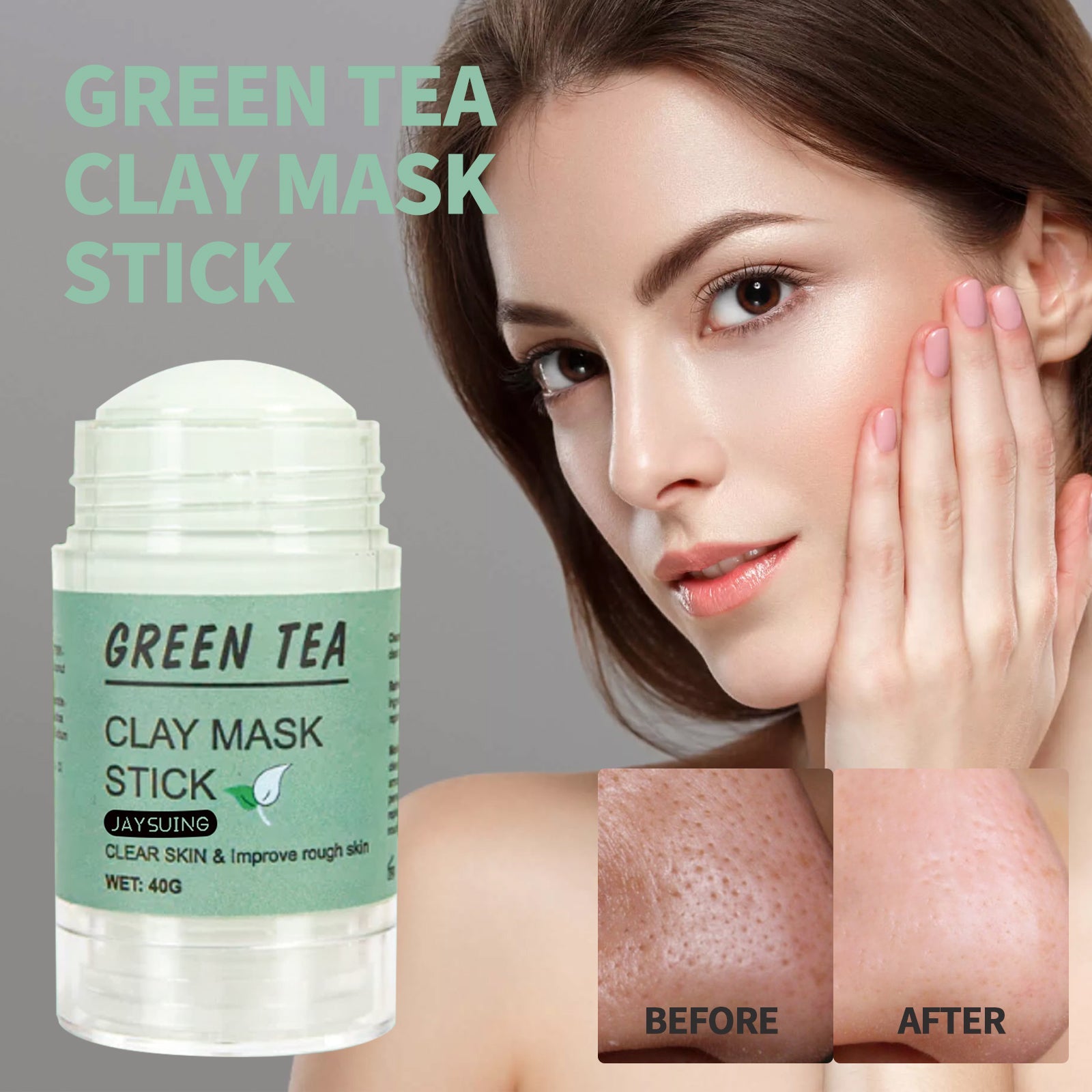 Green Tea Clay Mask Stick, Cleans Tightens Pores Lightens Spots And Removes Blackheads Mud Film Stick - Korvel