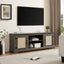 Vine TV stand console table, suitable for TVs under 70 inches, equipped with 2 storage shelves and 2 natural rattan doors, gray - Korvel