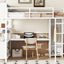 Metal loft bed with wardrobe and L-shaped desk, full-size loft bed with storage cabinet and shelf, white - Korvel