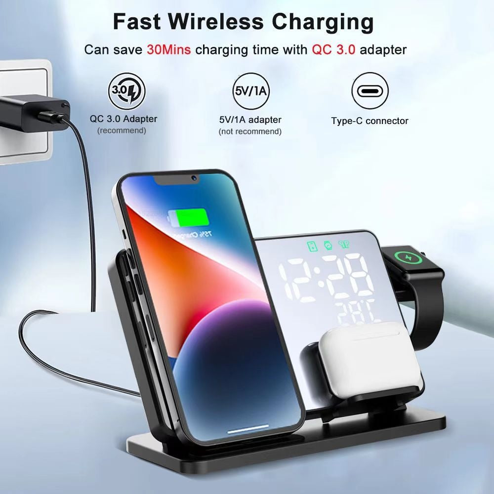 15W Four in One Wireless Charging Clock LED Digital Display Alarm Clock Temperature Display Wireless Charging - Korvel
