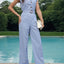 Half Button Collared Neck Wide Leg Jumpsuit - Korvel