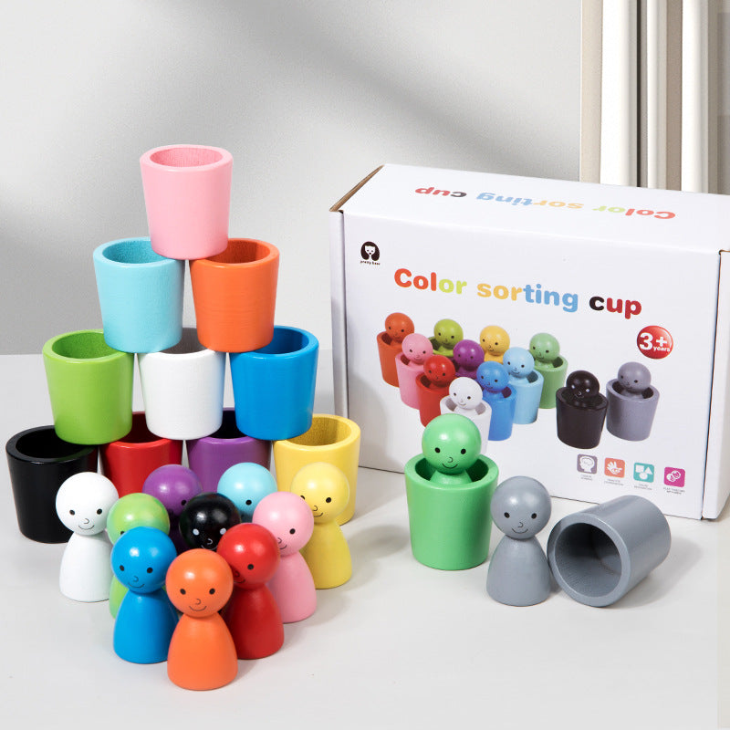 Children's Color Little People Classification Cup Stacking Joy Kindergarten Baby Hand Eye Coordination Training Puzzle Toy - Korvel