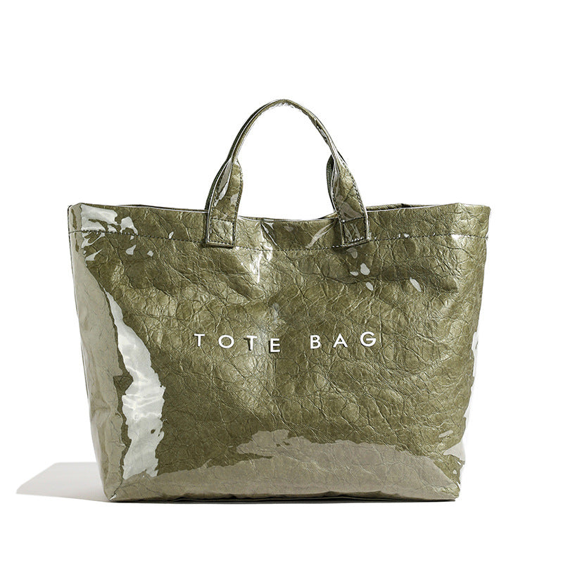 Vintage PVC tote with DuPont lettering. Simple, transparent, large - capacity handbag for commuting women. - Korvel