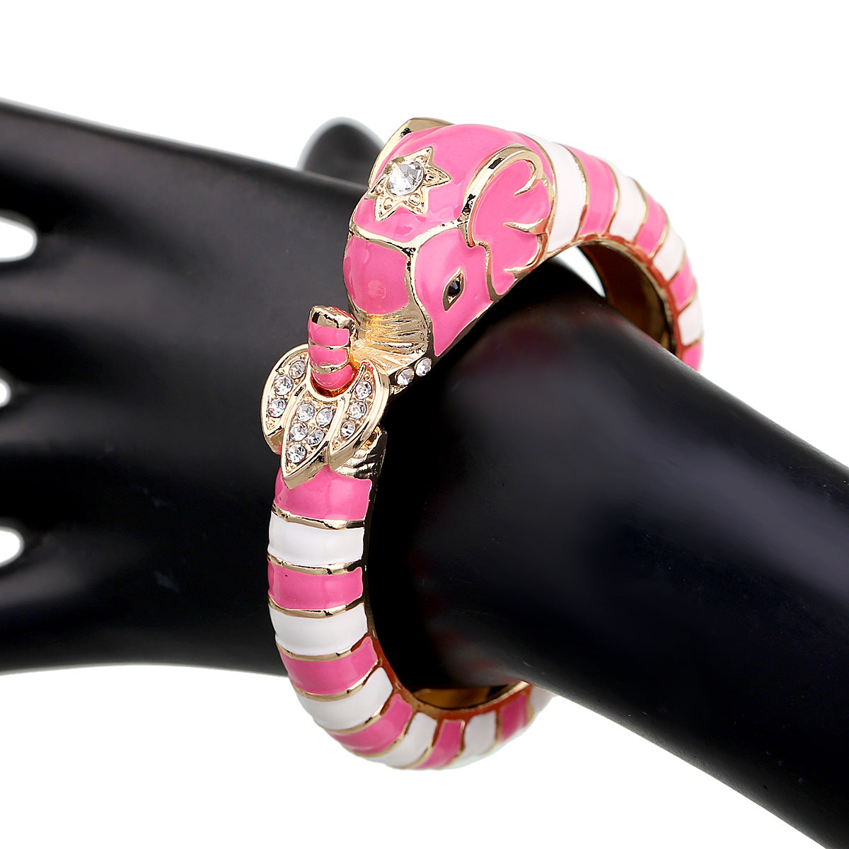 Bracelet ouvert en émail éléphant élégant