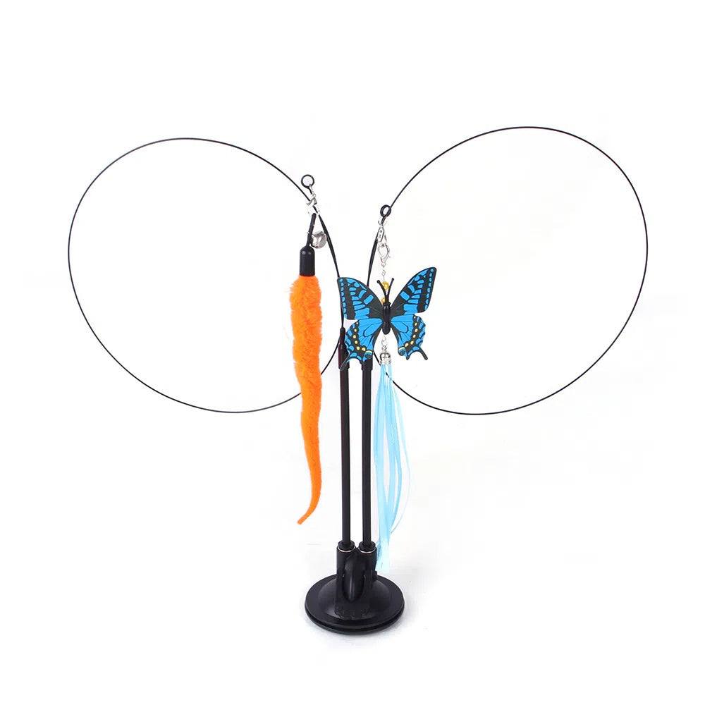 Suction cup cat toy stick that can be attached and held with steel wire multi head interchangeable cat toy and pet supplies - Korvel