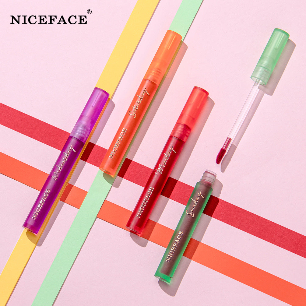 Niceface Weekly Lip Gloss 7 Sticks Lip Gloss Velvet Matte Lip Gloss Set Matte Non-Stick Cup Waterproof Makeup - Korvel