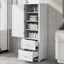 Tall bathroom storage cabinet with two drawers and adjustable shelves for independent storage - Korvel