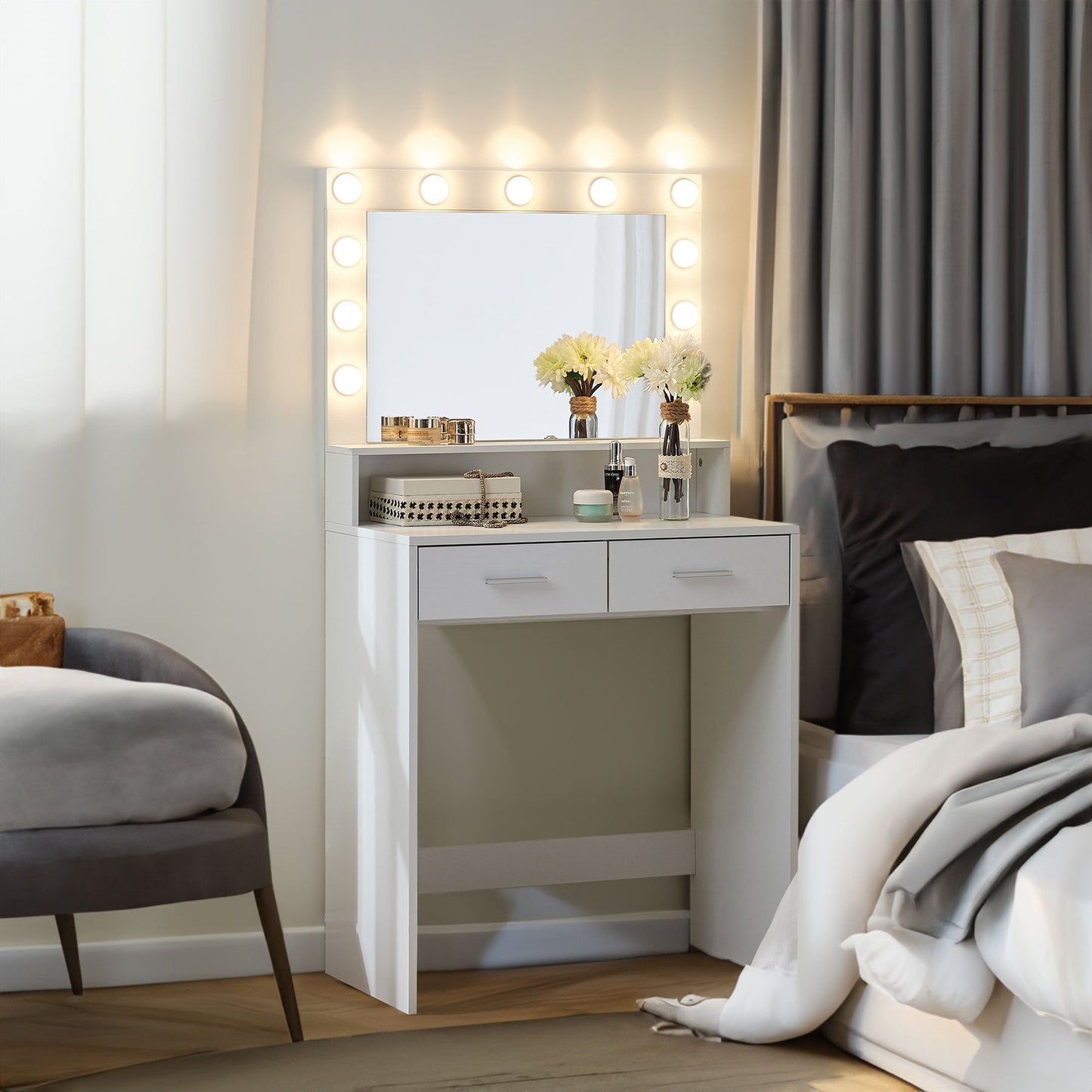 Makeup Vanity Desk with Mirror & Light - Korvel