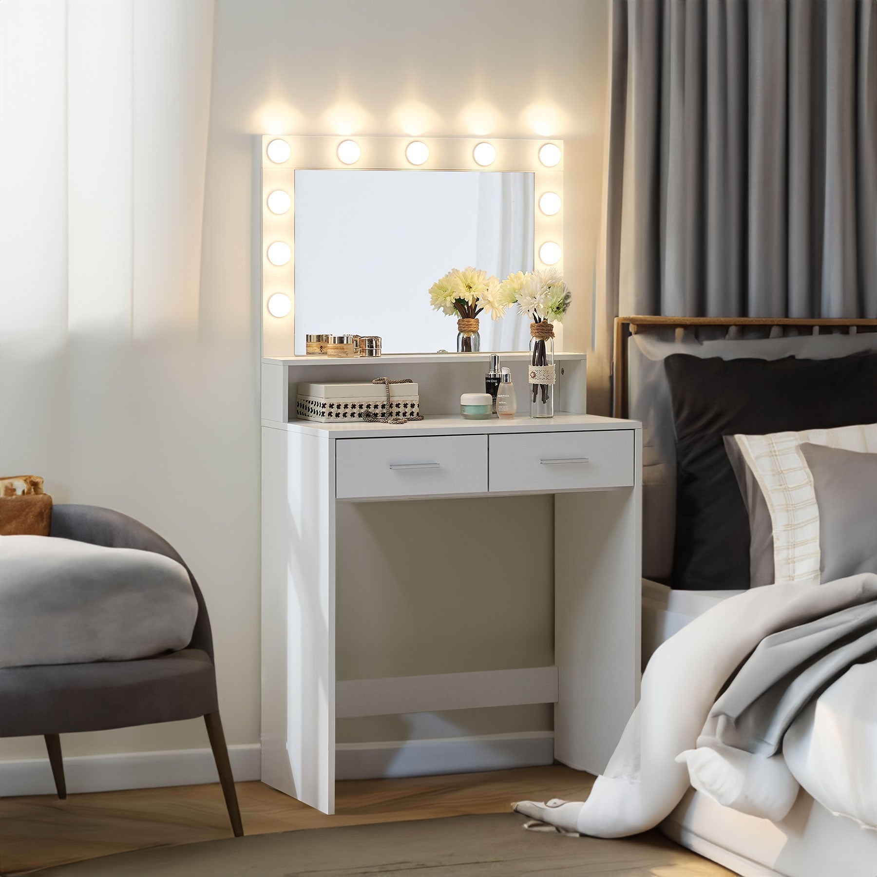 Makeup Vanity Desk with Mirror & Light - Korvel