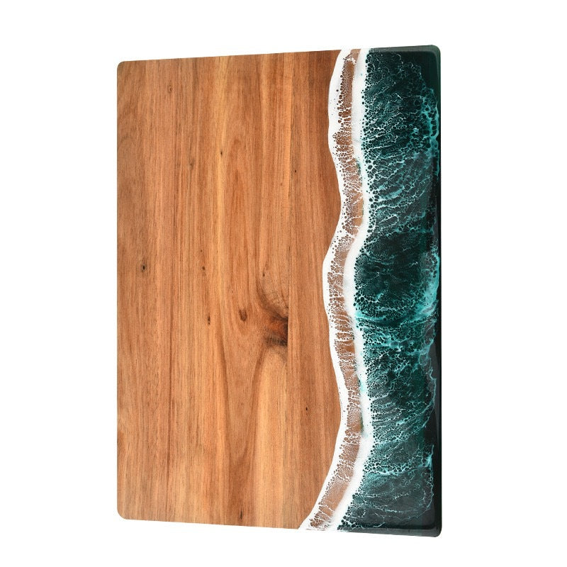 Acacia Wood and New Resin Cutting Board Wave Spliced Design Kitchen Fruit and Steak Board for Chopping Rectangle Wooden Boards - Korvel