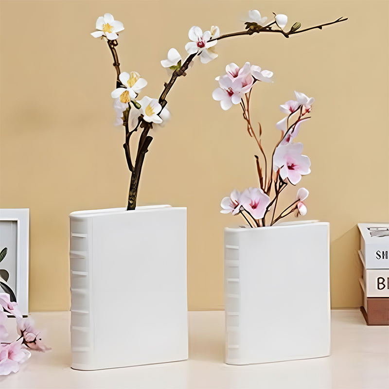 Book Vase - Ceramic, Cute & for Home Decor, with Flower & Shelf Options - Korvel