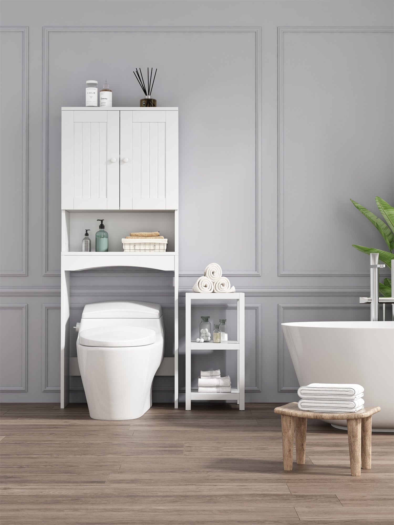 Home Bathroom Shelf Over-The-Toilet, Bathroom SpaceSaver, Bathroom Storage Cabinet Organizer,White - Korvel