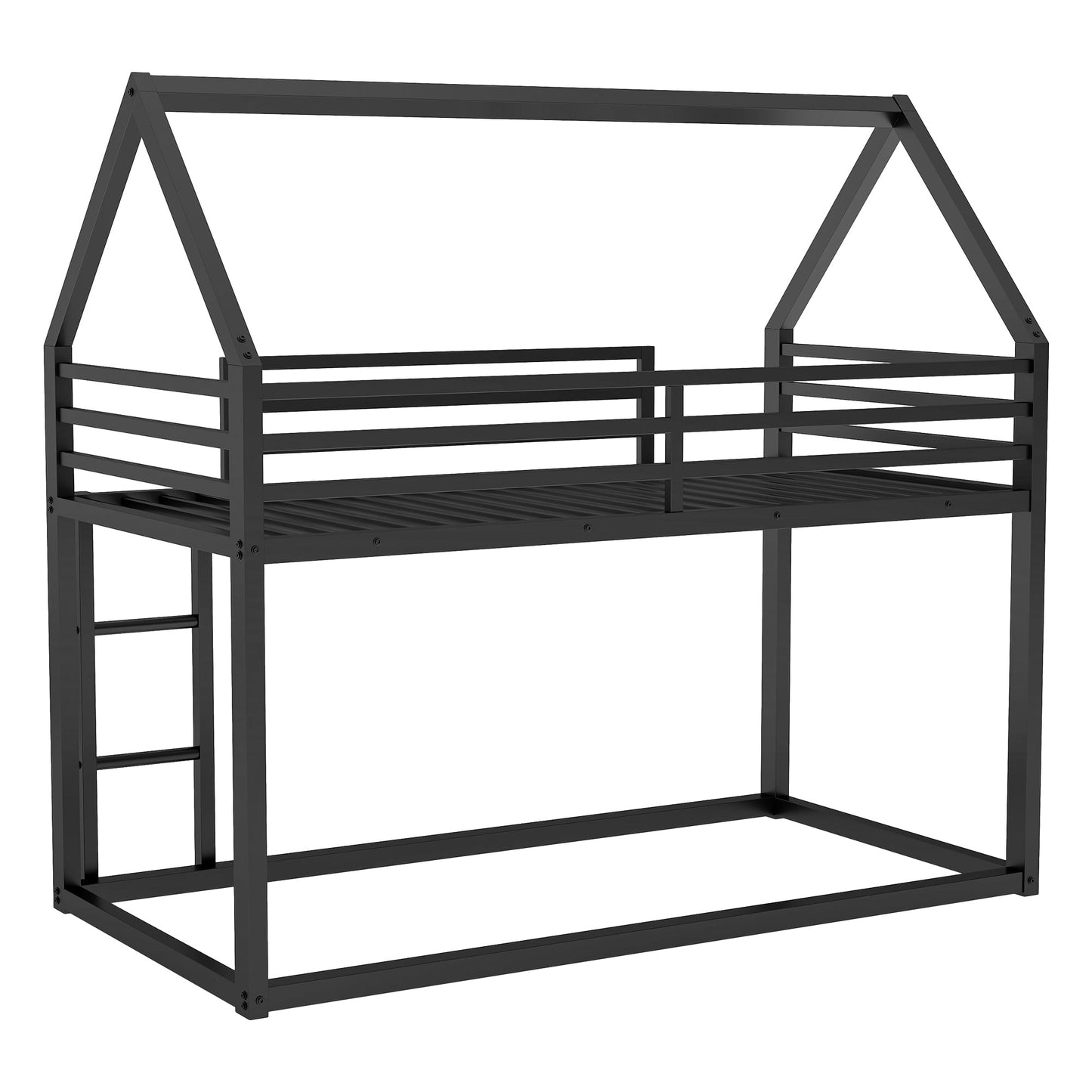 Twin over Twin House Bunk Bed with Built-in Ladder - Black