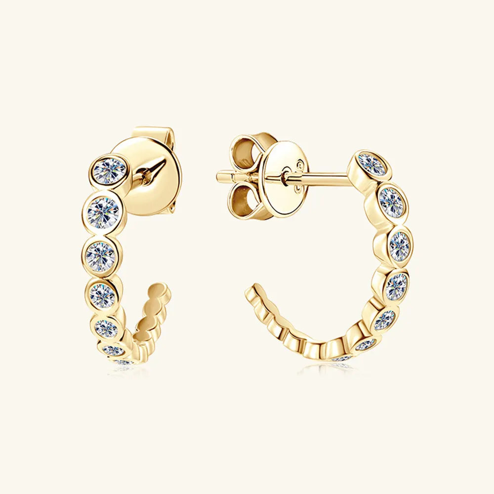 Inlaid Moissanite 925 Sterling Silver C-Hoop Earrings - Korvel