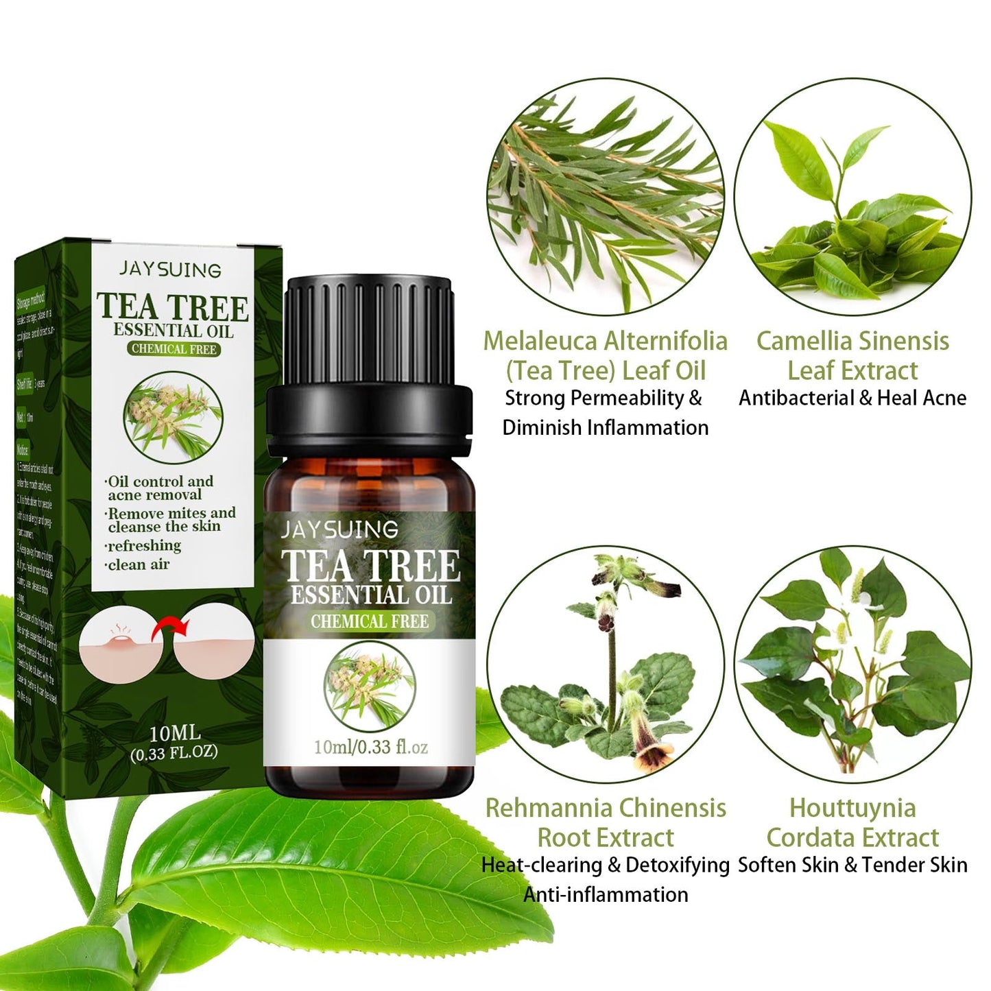 Tea Tree Essential Oil, Repair Acne Pore Shrinkage Hydrating Face Care Essential Oil - Korvel