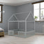 Full Size Wood House Bed with Fence and Door, Gray - Korvel